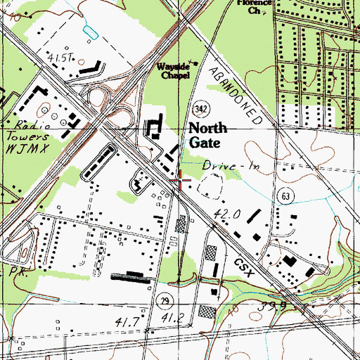 Topographic Map of North Gate, SC