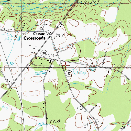 Topographic Map of Oak Grove School (historical), SC