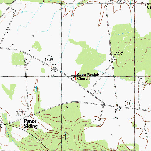 Topographic Map of Saint Beulah Church, SC