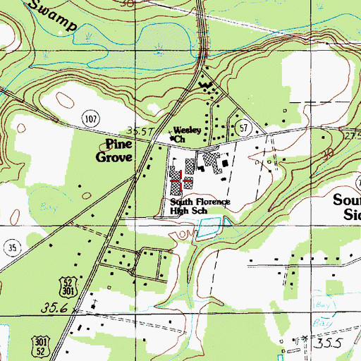 Topographic Map of South Florence High School, SC