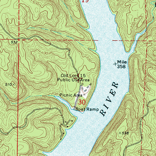 Topographic Map of Old Lock 15 Public Use Area, AL