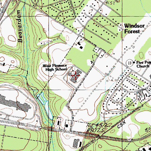 Topographic Map of West Florence High School, SC