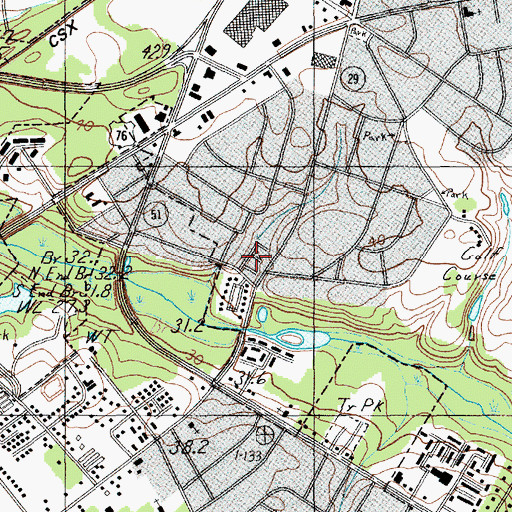 Topographic Map of Wren Creek, SC