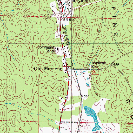 Topographic Map of Old Maylene, AL