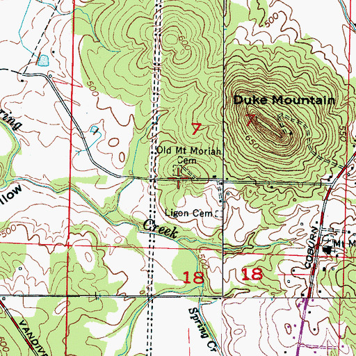 Topographic Map of Old Mount Moriah Cemetery, AL