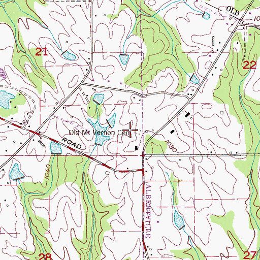 Topographic Map of Old Mount Vernon Cemetery, AL