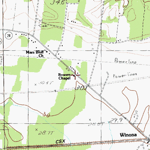 Topographic Map of Bowers Chapel United Methodist Church, SC