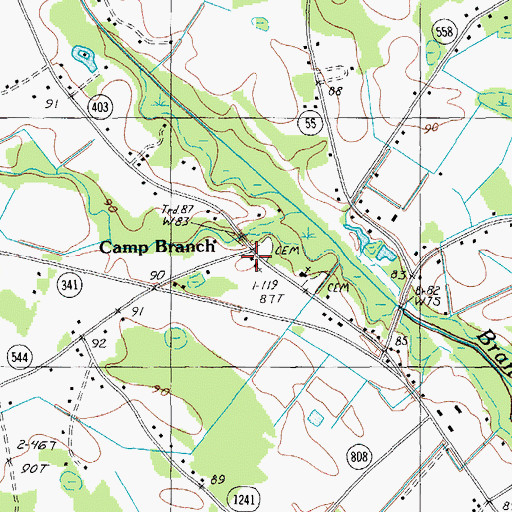 Topographic Map of Camp Branch Oris Free Will Baptist Church, SC