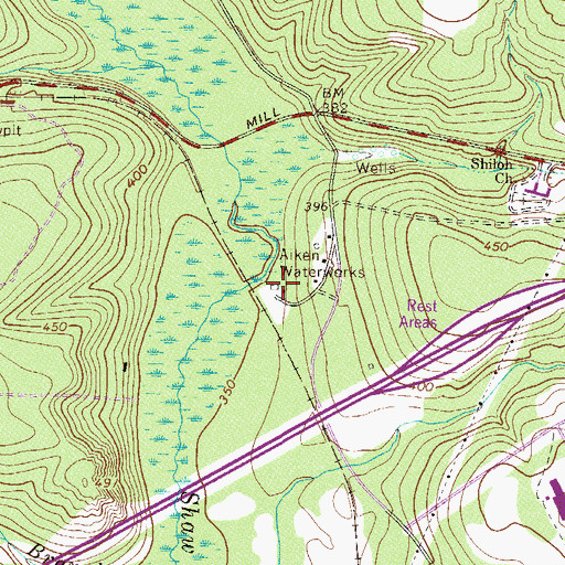 Topographic Map of Aiken Waterworks, SC