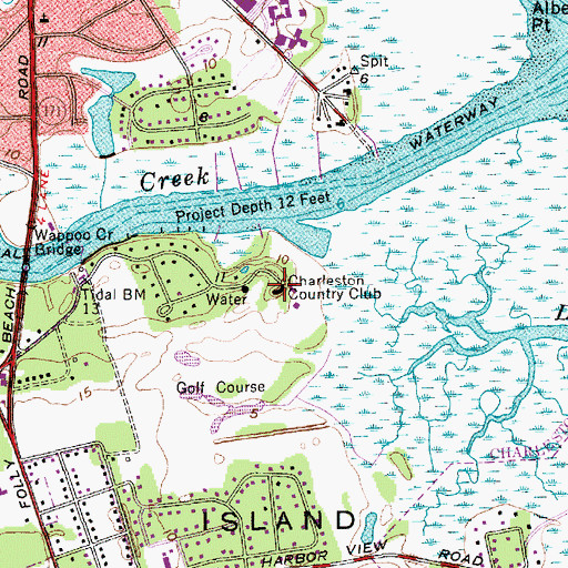 Topographic Map of Charleston Country Club, SC