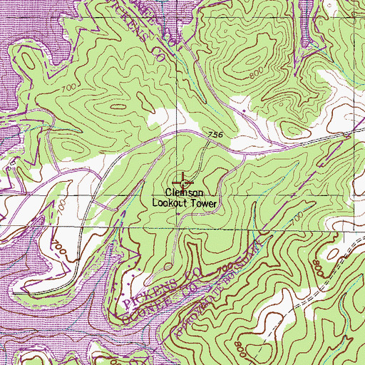 Topographic Map of Clemson Lookout Tower, SC