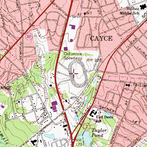 Topographic Map of Columbia Speedway, SC