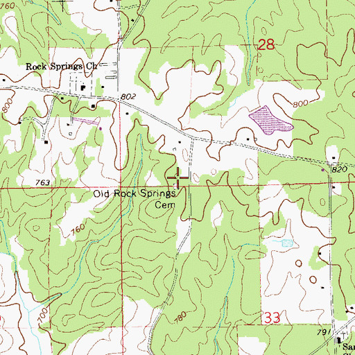 Topographic Map of Old Rock Springs Cemetery, AL