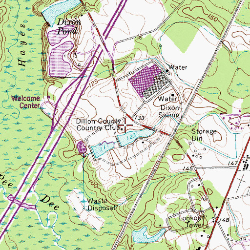 Topographic Map of Dillon County Country Club, SC