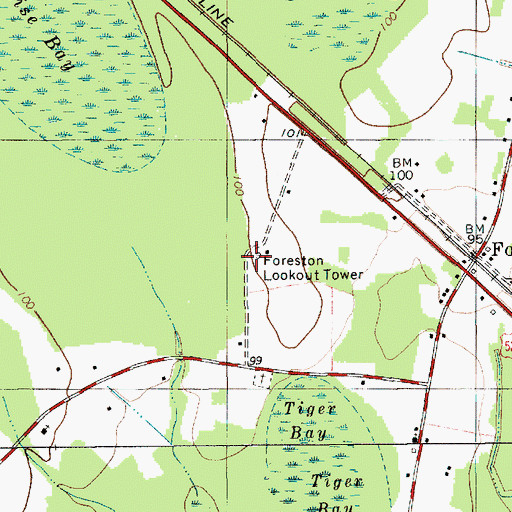 Topographic Map of Foreston Lookout Tower, SC