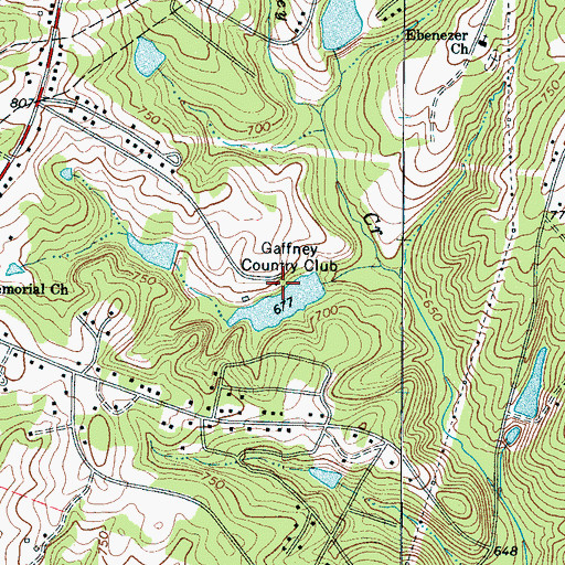 Topographic Map of Gaffney Country Club, SC