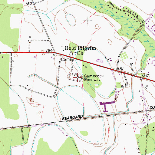 Topographic Map of Gamecock Raceway, SC