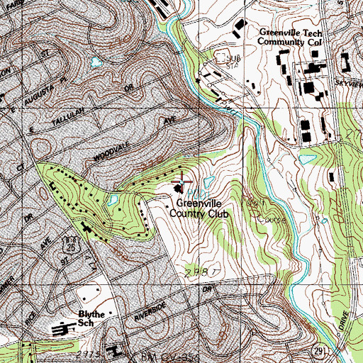 Topographic Map of Greenville Country Club, SC