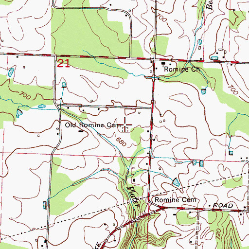 Topographic Map of Old Romine Cemetery, AL