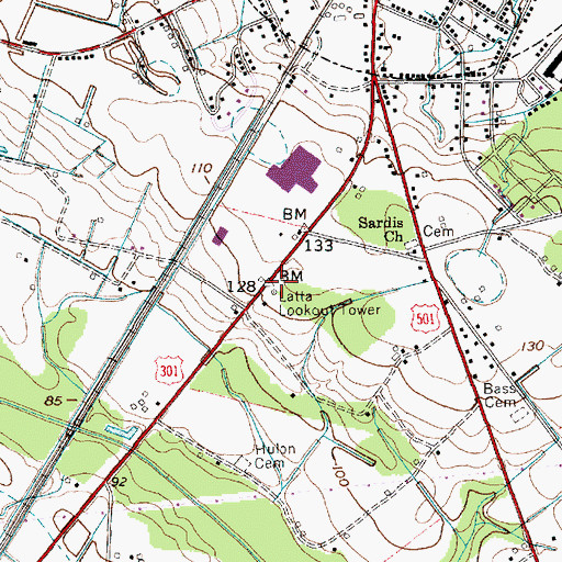 Topographic Map of Latta Lookout Tower, SC