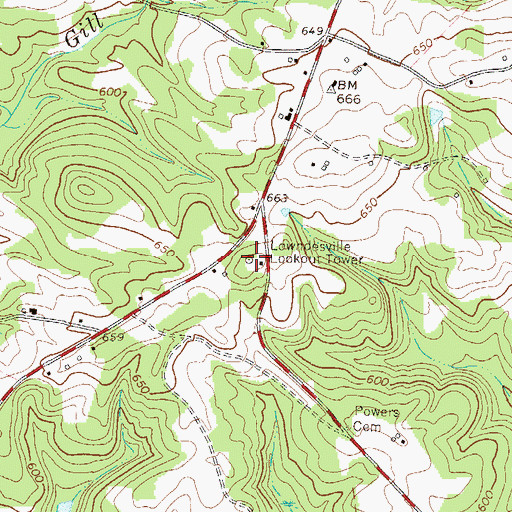 Topographic Map of Lowndesville Lookout Tower, SC