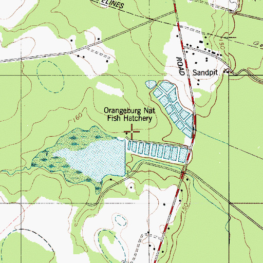 Topographic Map of Orangeburg County National Fish Hatchery, SC
