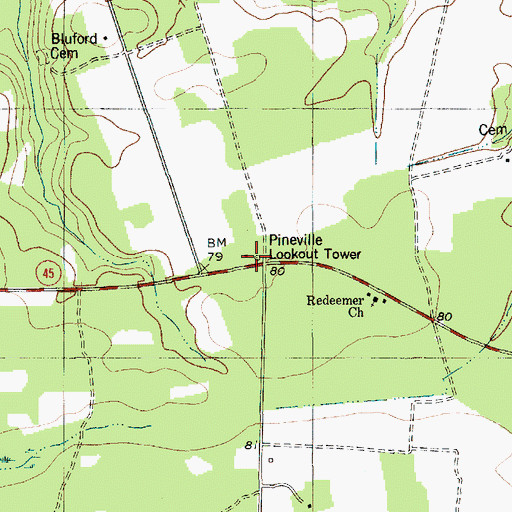 Topographic Map of Pineville Lookout Tower, SC