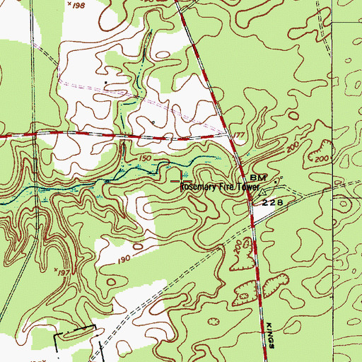 Topographic Map of Rosemary Fire Tower, SC