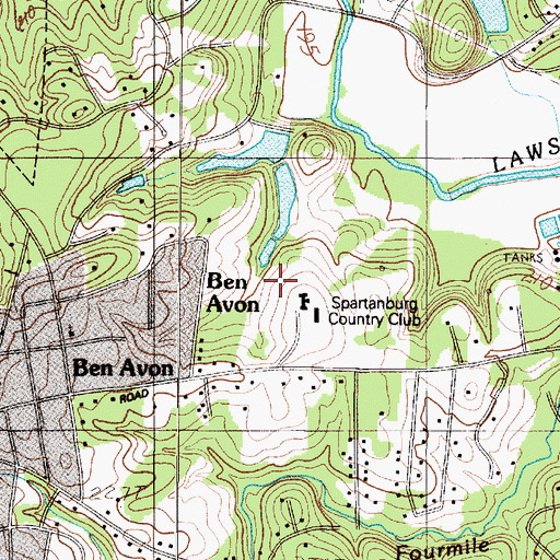 Topographic Map of Spartanburg Country Club, SC