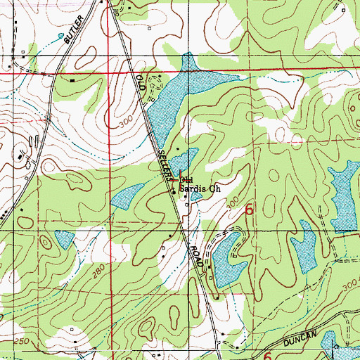 Topographic Map of Old Sardis Church, AL