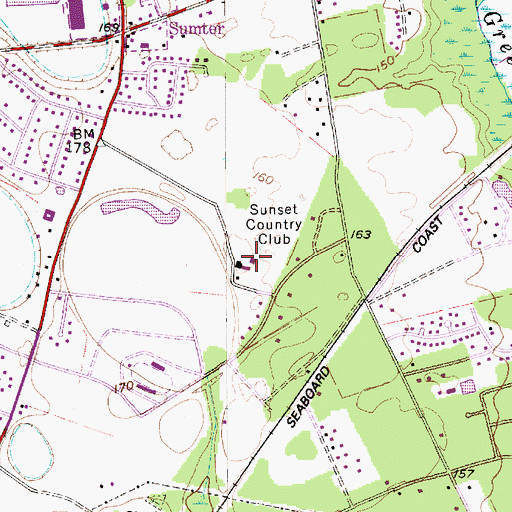 Topographic Map of Sunset Country Club, SC