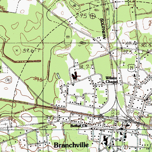 Topographic Map of Branchville Elementary School, SC