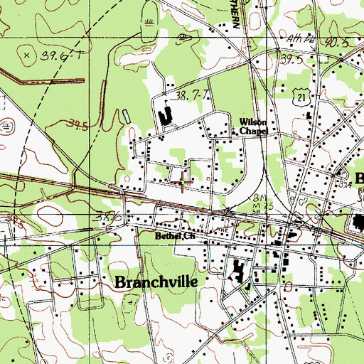 Topographic Map of Branchville United Methodist Church, SC
