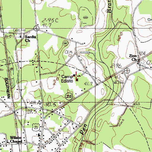 Topographic Map of Camp Edisto, SC