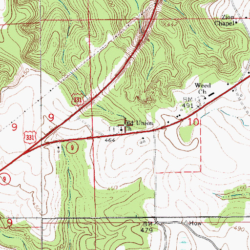 Topographic Map of Old Union Church, AL