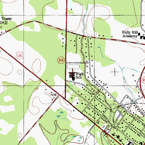 Topographic Map of Holly Hill Elementary School, SC