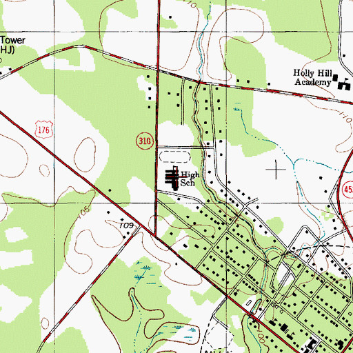 Topographic Map of Holly Hill-Roberts Junior High School, SC