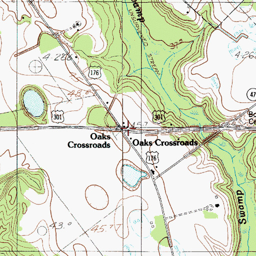 Topographic Map of Oaks Crossroads, SC