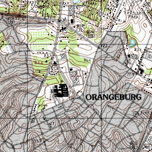 Topographic Map of Orangeburg Mall Shopping Center, SC