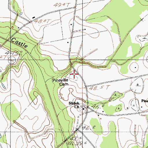 Topographic Map of Pineville Cemetery, SC