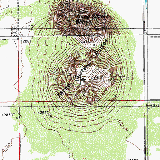 Topographic Map of Three Sisters Buttes, AZ