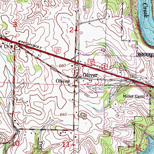 Topographic Map of Oliver, AL