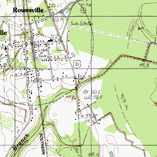 Topographic Map of Rowesville School (historical), SC