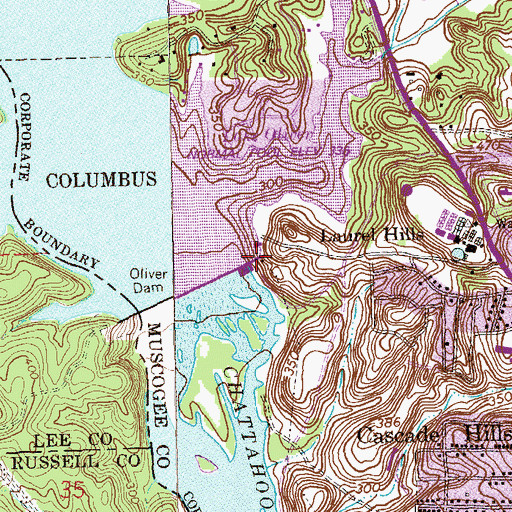 Topographic Map of Oliver Dam, GA
