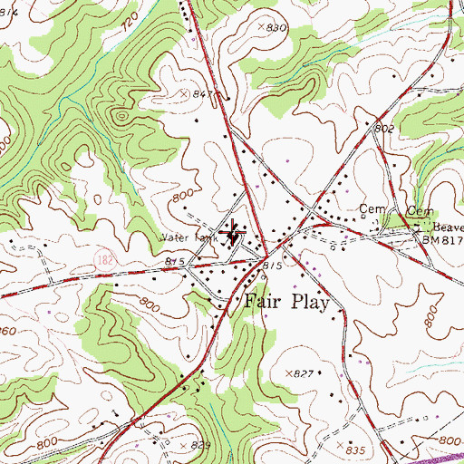 Topographic Map of Fair Play Elementary School, SC
