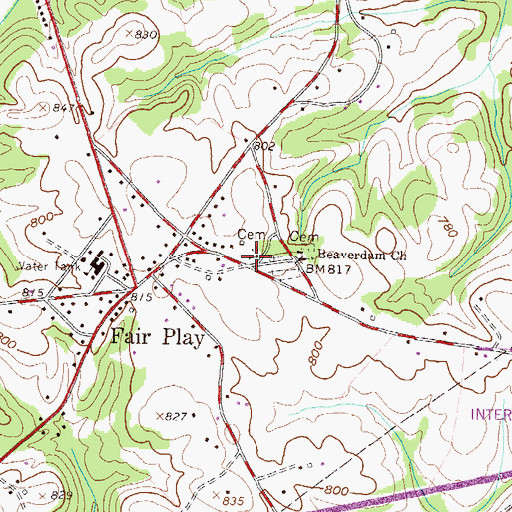 Topographic Map of Fair Play Presbyterian Church, SC