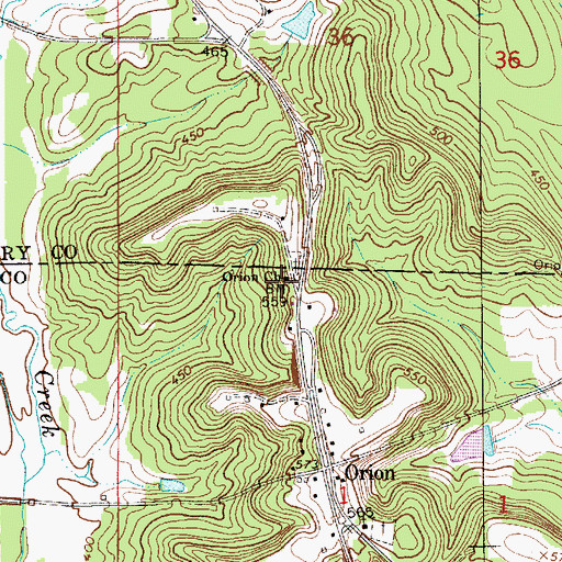 Topographic Map of Orion Church, AL