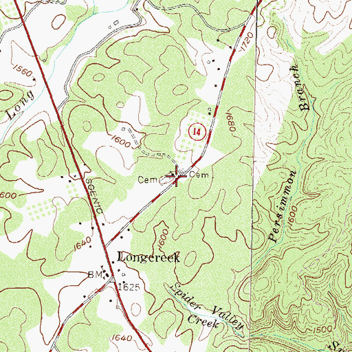 Topographic Map of Long Mountain Church, SC