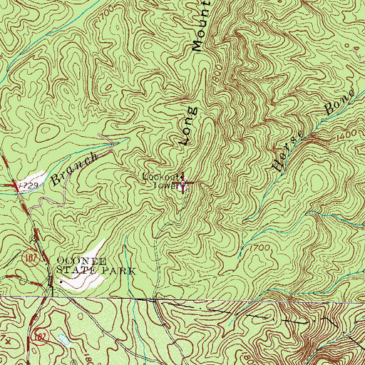 Topographic Map of Long Mountain Lookout Tower, SC