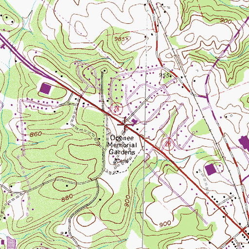 Topographic Map of Oconee Memorial Gardens, SC